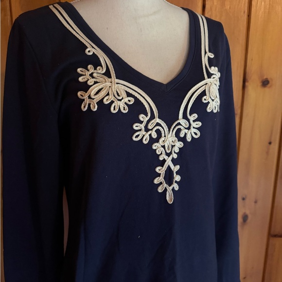 Lilly Pulitzer Navy Blue Dress with Cream Embroidery - Picture 2 of 4